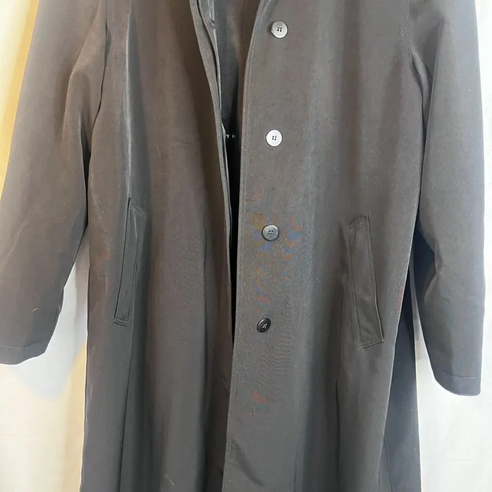Fleet Street Basic Black Trench Coat Classic‎ Timeless Staple Nylon Lined 14P